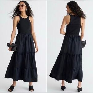 J. Crew Women’s Ribbed High-Neck Cutaway Tank Dress w/ Poplin Skirt Black Small